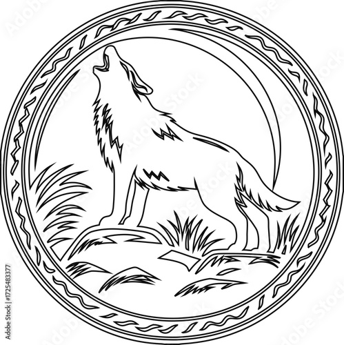 Modern howling wolf line art vector, perfect for tattoo designs, hiking club logos, and survivalist branding.
