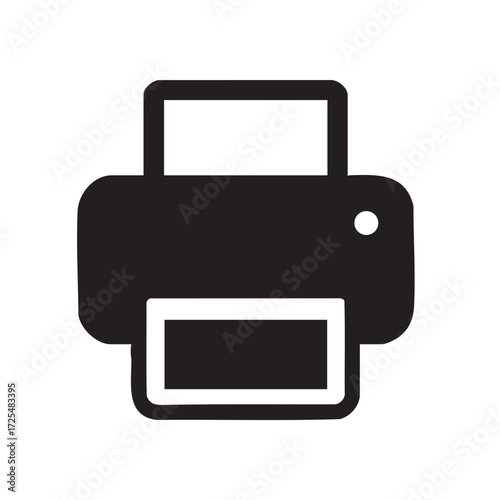 Simple black and white icon representing a modern office printer or printing device for documents