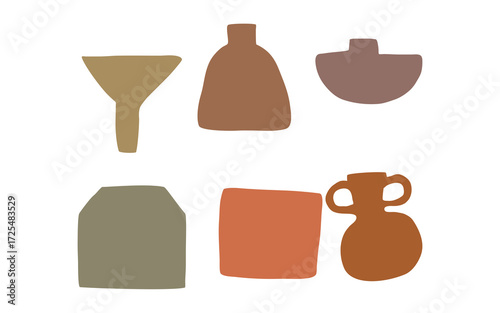 Abstract Bohemian Terracotta Pottery and Vessel Set