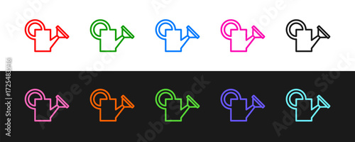 Set line Watering can icon isolated on black and white background. Irrigation symbol. Vector