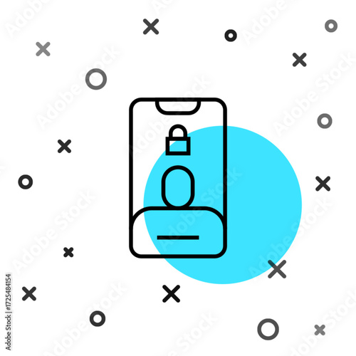 Black line Incoming call on mobile phone icon isolated on white background. Friends call. Random dynamic shapes. Vector