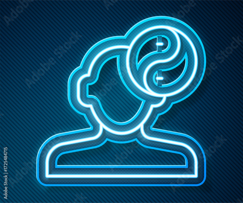 Glowing neon line Yin Yang symbol of harmony and balance icon isolated on blue background. Vector