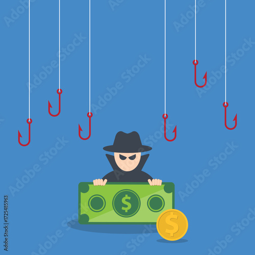 Hacker stealing money. Hacking concept.	