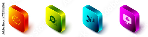 Set Isometric Eyeglasses, Grandfather, Blood pressure and Grandmother icon. Vector