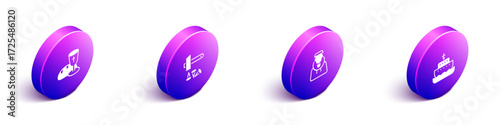 Set Isometric Goblet and bread, Crucifixion of Jesus Christ, Monk and Ark noah icon. Vector