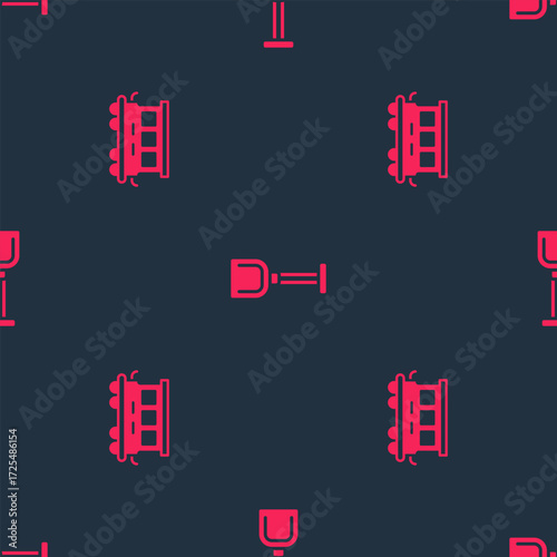 Set Passenger train cars toy and Shovel on seamless pattern. Vector