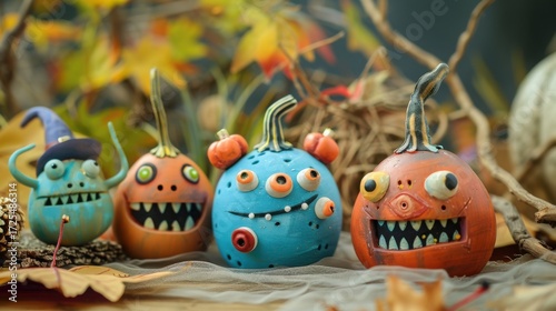 Childlike Clay-style Halloween Little Monster Ornament Pictures