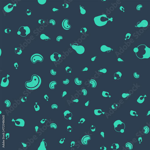 Set Pear, Roasted turkey or chicken, Steak meat and Muffin on seamless pattern. Vector