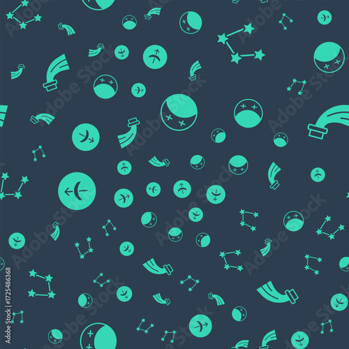 Set Eclipse of the sun, Star constellation zodiac, Sagittarius and Aquarius on seamless pattern. Vector