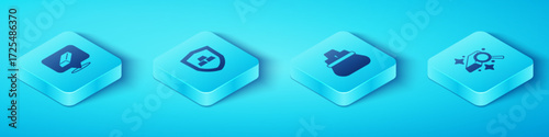 Set Isometric Gold bars, with shield, and Bag of gold icon. Vector