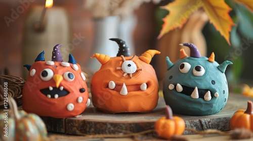 Childlike Clay-style Halloween Little Monster Ornament Pictures