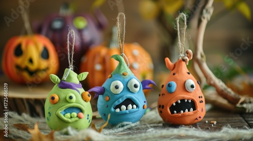Childlike Clay-style Halloween Little Monster Ornament Pictures