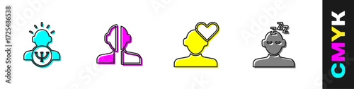 Set Psychology, Bipolar disorder, Broken heart divorce and Dreams icon. Vector