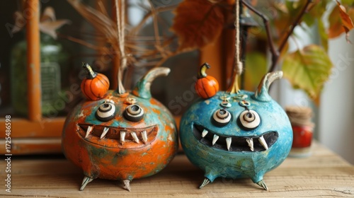 Childlike Clay-style Halloween Little Monster Ornament Pictures