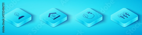 Set Isometric Sprout, Eco friendly house, Tree and Electric saving plug in leaf icon. Vector