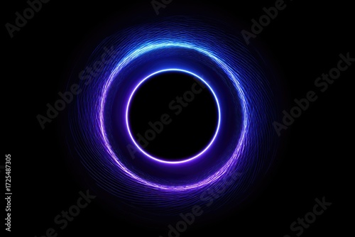 Circular neon frame on black background