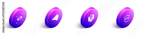 Set Isometric Eye scan, Face recognition, Monitor with fingerprint and Shield eye icon. Vector