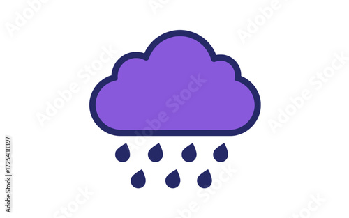 Purple rain cloud icon with dark blue outline and raindrops.