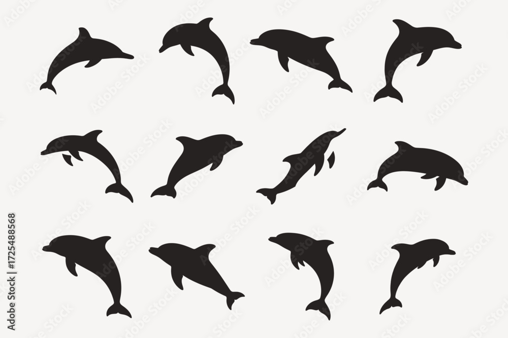 Fototapeta premium set of dolphin silhouettes