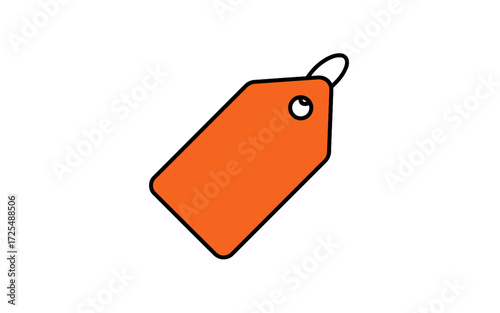 A simple graphic illustration of an orange price tag with a black outline, isolated on a white background.