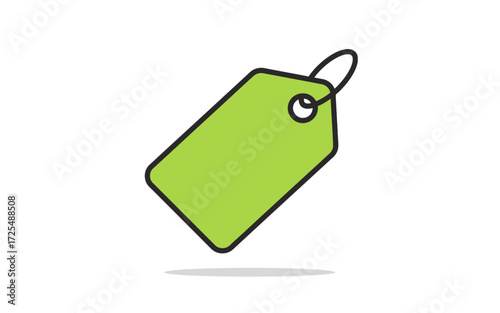 A simple, hand-drawn illustration of a blank, light green price tag or label isolated on a white background.