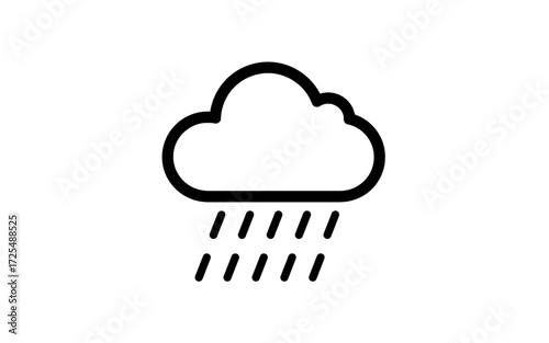 A minimalist black outline icon showing a cloud with rain falling, representing rainy weather conditions and precipitation.