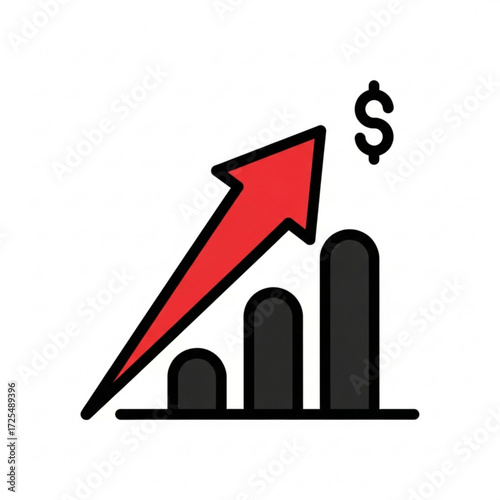 Dynamic upward trend silhouette with rising arrow and dollar sign, symbolizing financial growth and investment success.