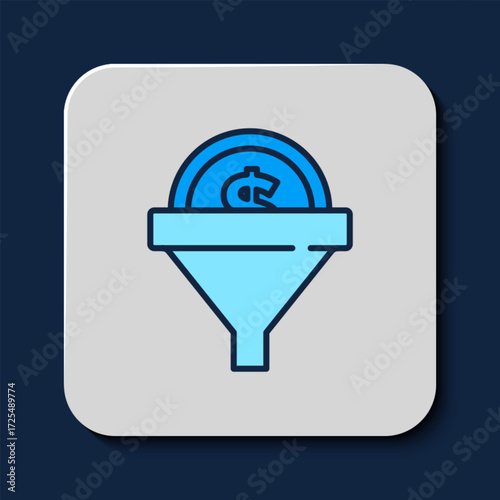 Filled outline Lead management icon isolated on blue background. Funnel with money. Target client business concept. Vector