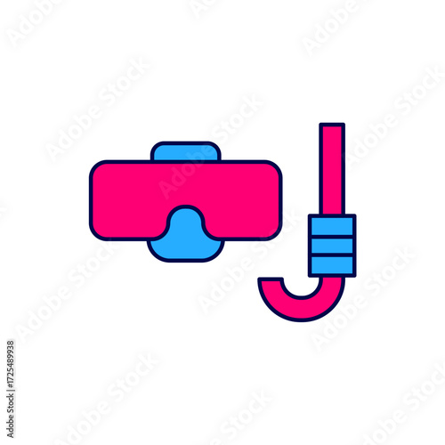 Filled outline Diving mask and snorkel icon isolated on white background. Extreme sport. Diving underwater equipment. Vector