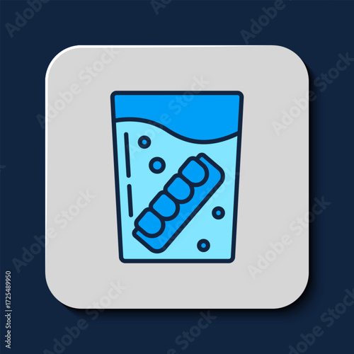Filled outline False jaw in glass icon isolated on blue background. Dental jaw or dentures, false teeth with incisors. Vector