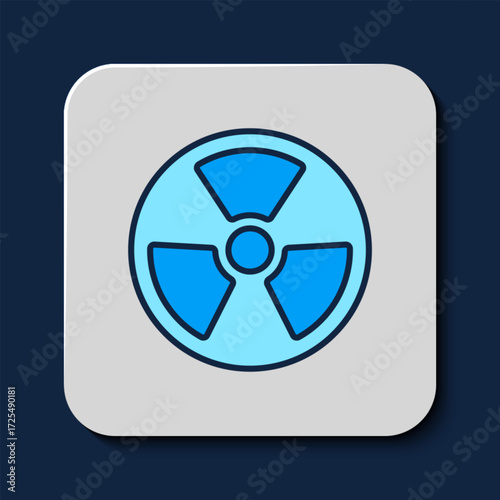 Filled outline Radioactive icon isolated on blue background. Radioactive toxic symbol. Radiation Hazard sign. Vector