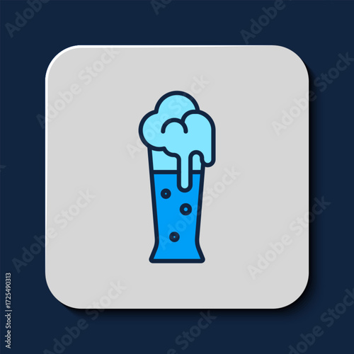 Filled outline Glass of beer icon isolated on blue background. Vector