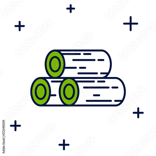 Filled outline Wooden logs icon isolated on white background. Stack of firewood. Vector