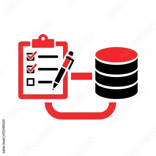 Database management silhouette showing data validation and a checklist for efficient data storage and verification processes in IT systems