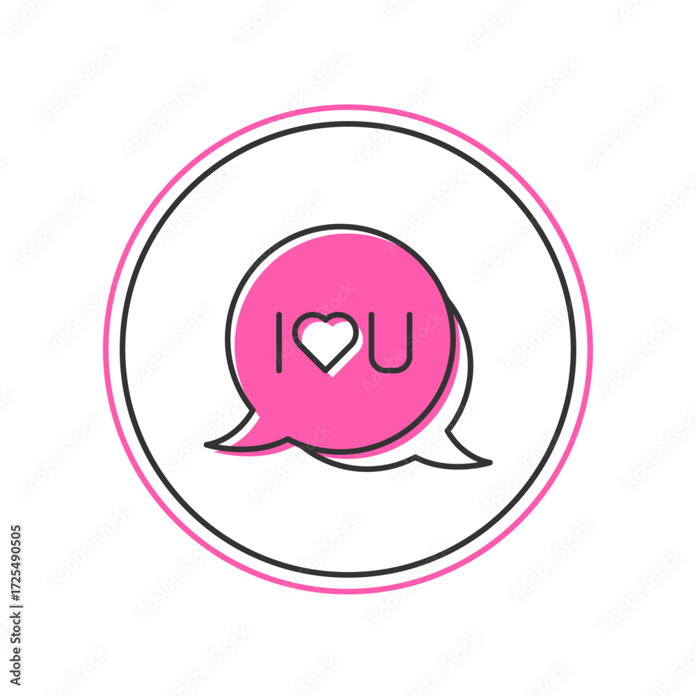 Fototapeta premium Filled outline Speech bubble with text I love you icon isolated on white background. Valentines day. Vector