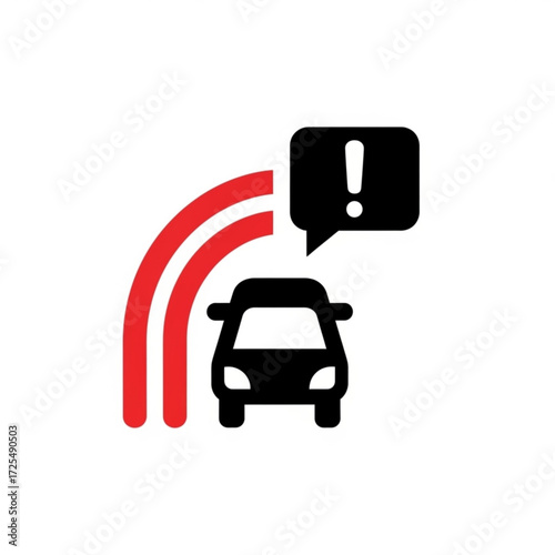 Car safety alert silhouette: Modern vehicle warning system graphic emphasizes accident prevention and driver awareness for automotive innovation designs