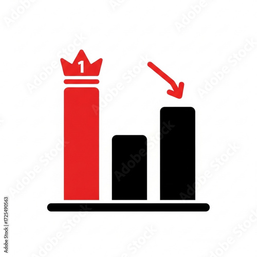 Market dominance in silhouette with downward trend arrow, illustrating business competition and potential market shifts, emphasizing leadership challenge
