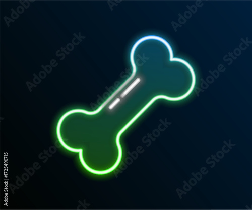 Glowing neon line Dog bone icon isolated on black background. Pets food symbol. Colorful outline concept. Vector
