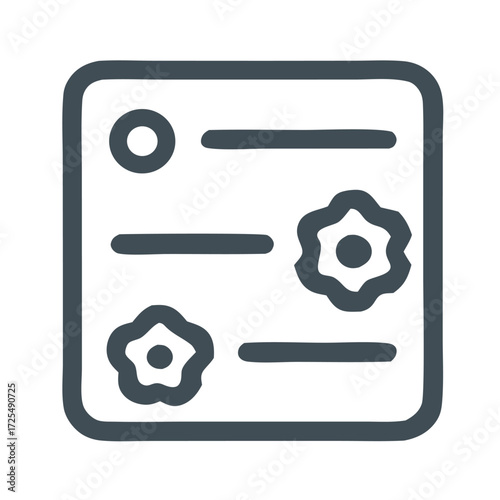 Vector outline settings window icon with gear and controls. Perfect for apps, software, websites, technology, system preferences, and UI/UX design elements