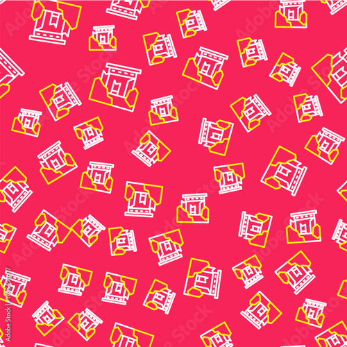 Line Ancient ruins icon isolated seamless pattern on red background. Vector
