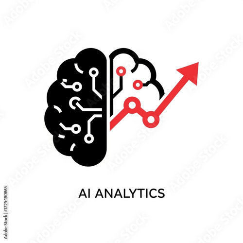 Bold AI analytics silhouette showing brain and growth trend in technology, showcasing data insights and innovation for business success, originally vector