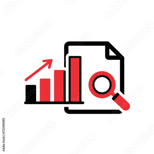 Dynamic silhouette of financial growth analysis with rising graph and magnifying glass, ideal for business reports and investment strategies