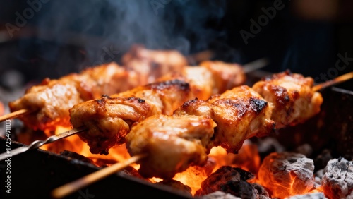 Wallpaper Mural Grilled chicken skewers cooking over hot coals, a delicious barbecue treat. Torontodigital.ca