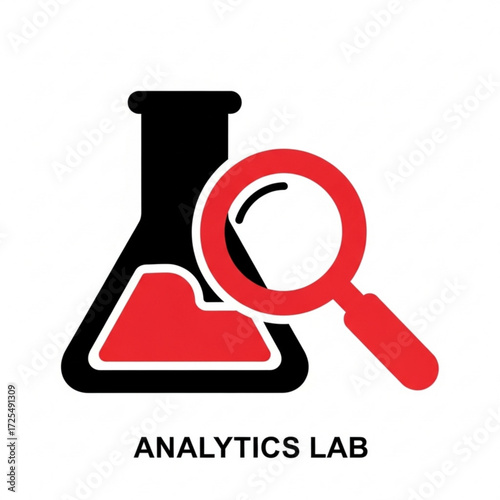 Dynamic silhouette of a laboratory flask and magnifying glass symbolizing scientific research and data analysis exploration