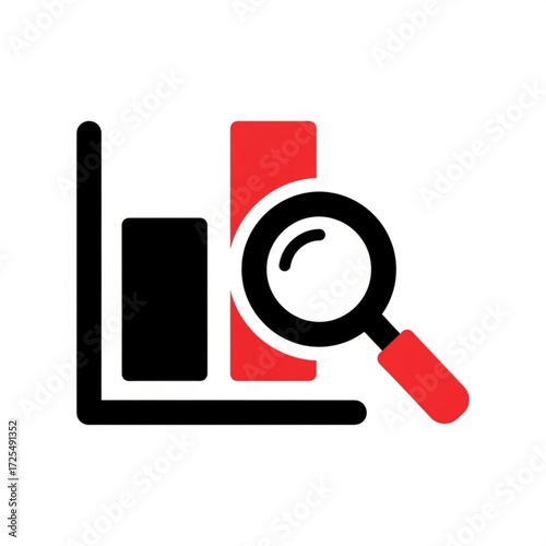 Dynamic business graph silhouette with magnifying glass for insightful data analysis and strategic discovery