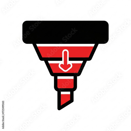 Dynamic funnel silhouette with downward arrow signifies process optimization, data flow, and lead generation.