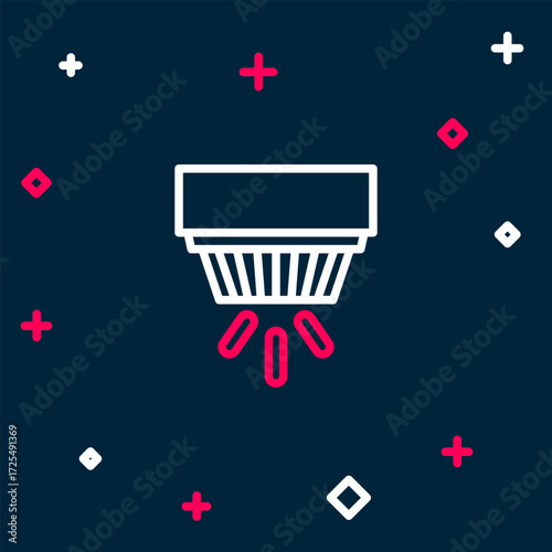 Line Smoke alarm system icon isolated on blue background. Smoke detector. Colorful outline concept. Vector