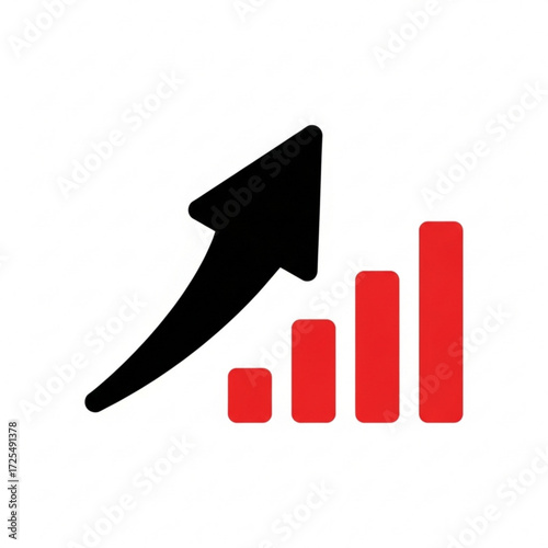 Dynamic upward trending bar chart silhouette symbolizing business growth and financial success with bold arrow