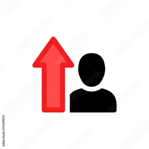Dynamic silhouette of person with upward trending red arrow symbolizing growth, success, and progress in business or personal development