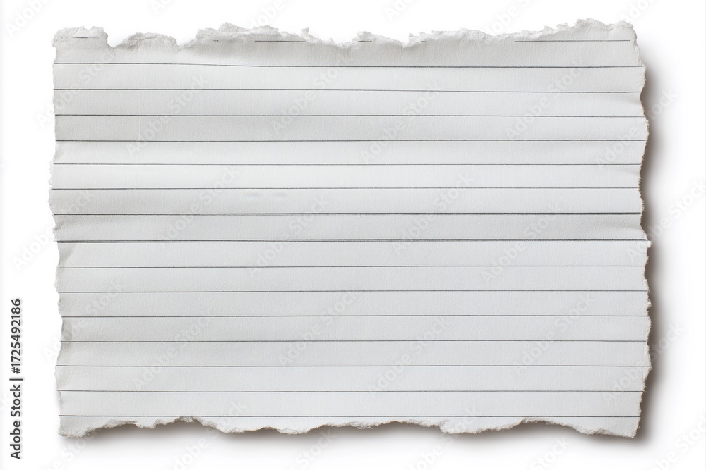 Obraz premium Torn lined paper sheet with rough edges isolated on white background. Blank stationery for notes and messages